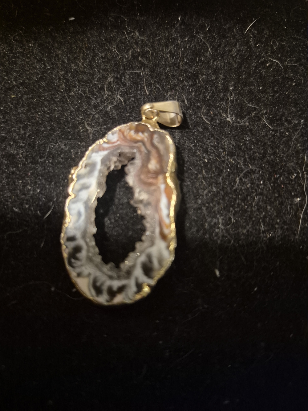 Gold-Trim Geode Pendant Necklace - Natural Brown & Gray Agate